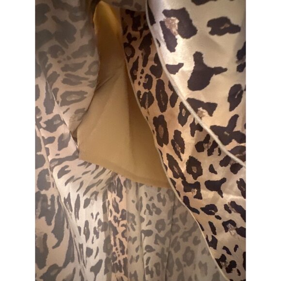 Lovers + Friends Leopard Print Satin Ruffle Midi Open Front Lingerie Topper XS - Picture 4 of 6